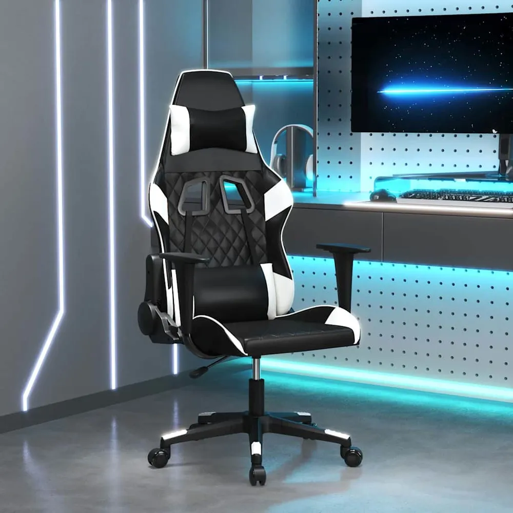 gamingstol med massagefunktion kunstlæder ebony og hvid