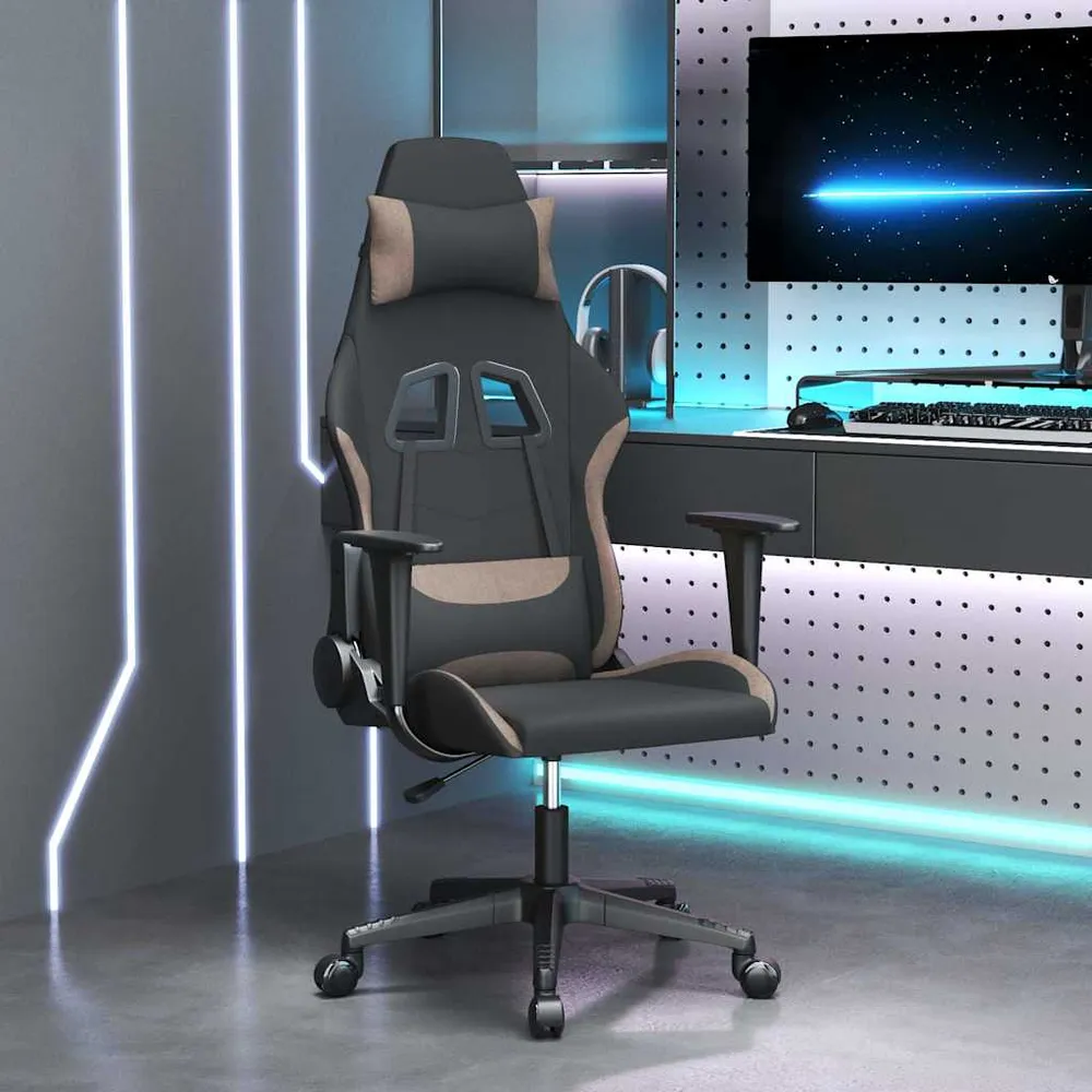 gamingstol med massagefunktion stof ebony og gråbrun