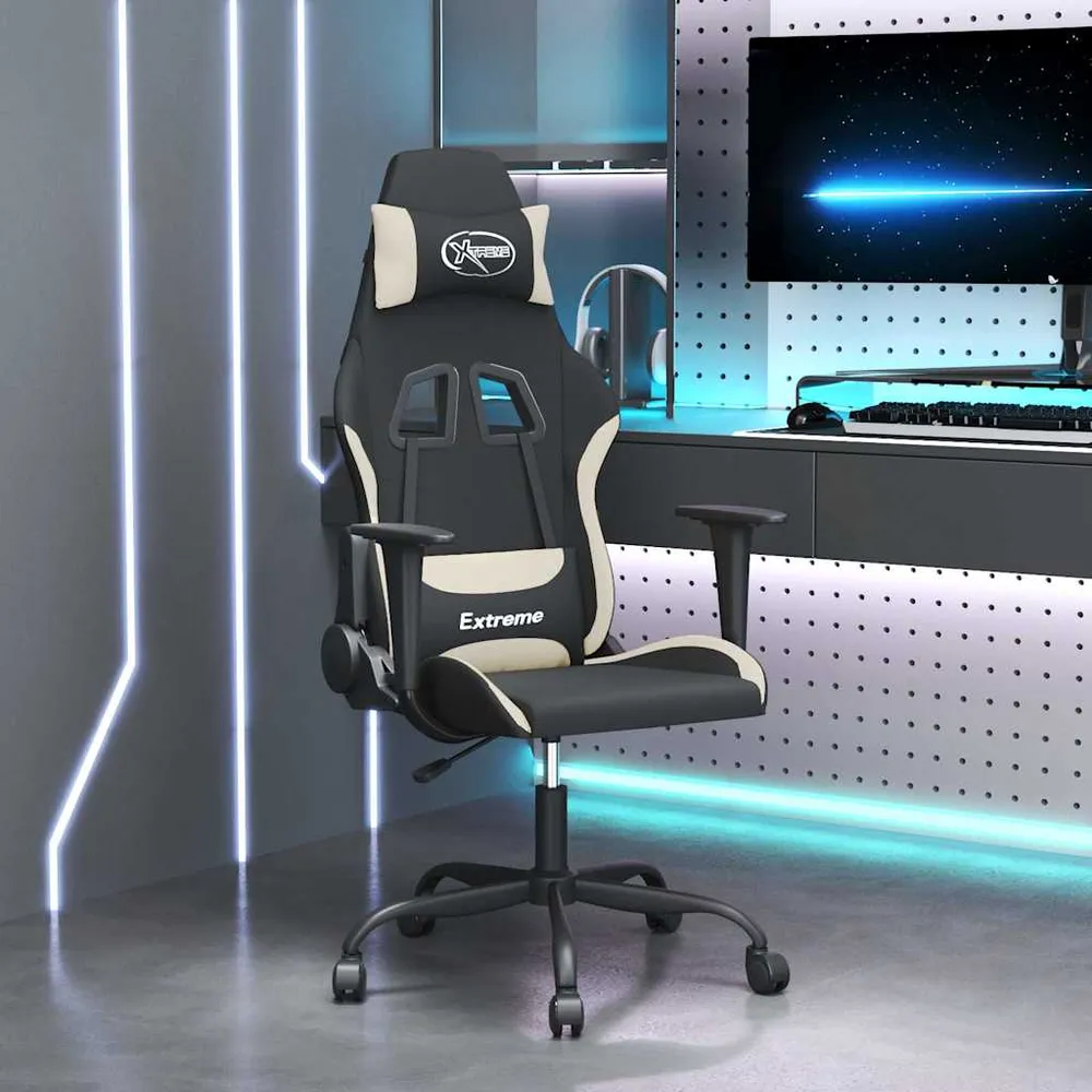 gamingstol med massagefunktion stof onyx og cremefarvet