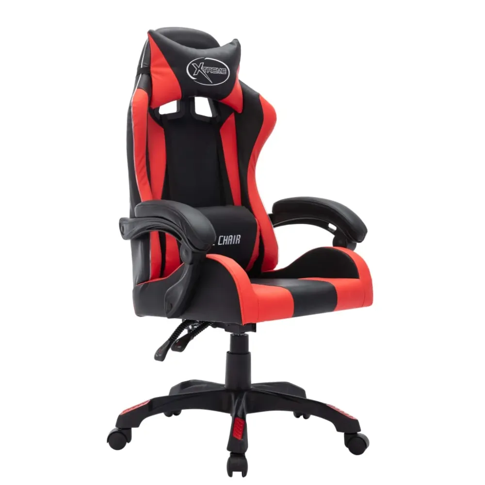 Video Gaming gamingstol m. LED-lys RGB-farver kunstlæder rød og charcoal