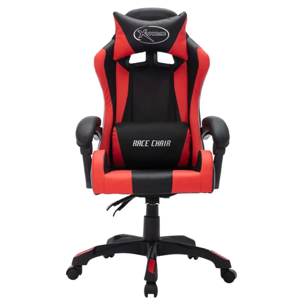Video Gaming gamingstol m. LED-lys RGB-farver kunstlæder rød og charcoal