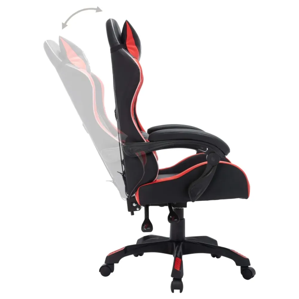 Video Gaming gamingstol m. LED-lys RGB-farver kunstlæder rød og charcoal