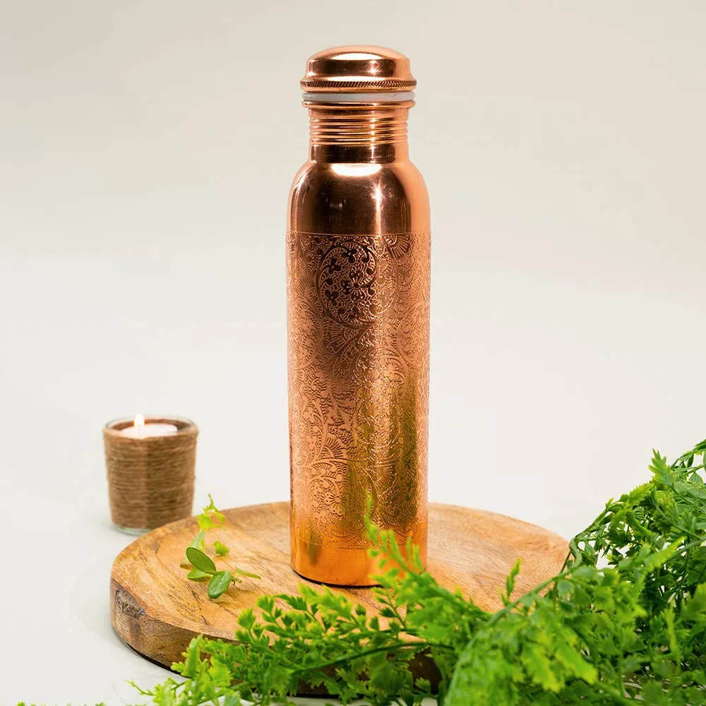 Ren Kobber Vandflaske Blomstermønster - 1 liter