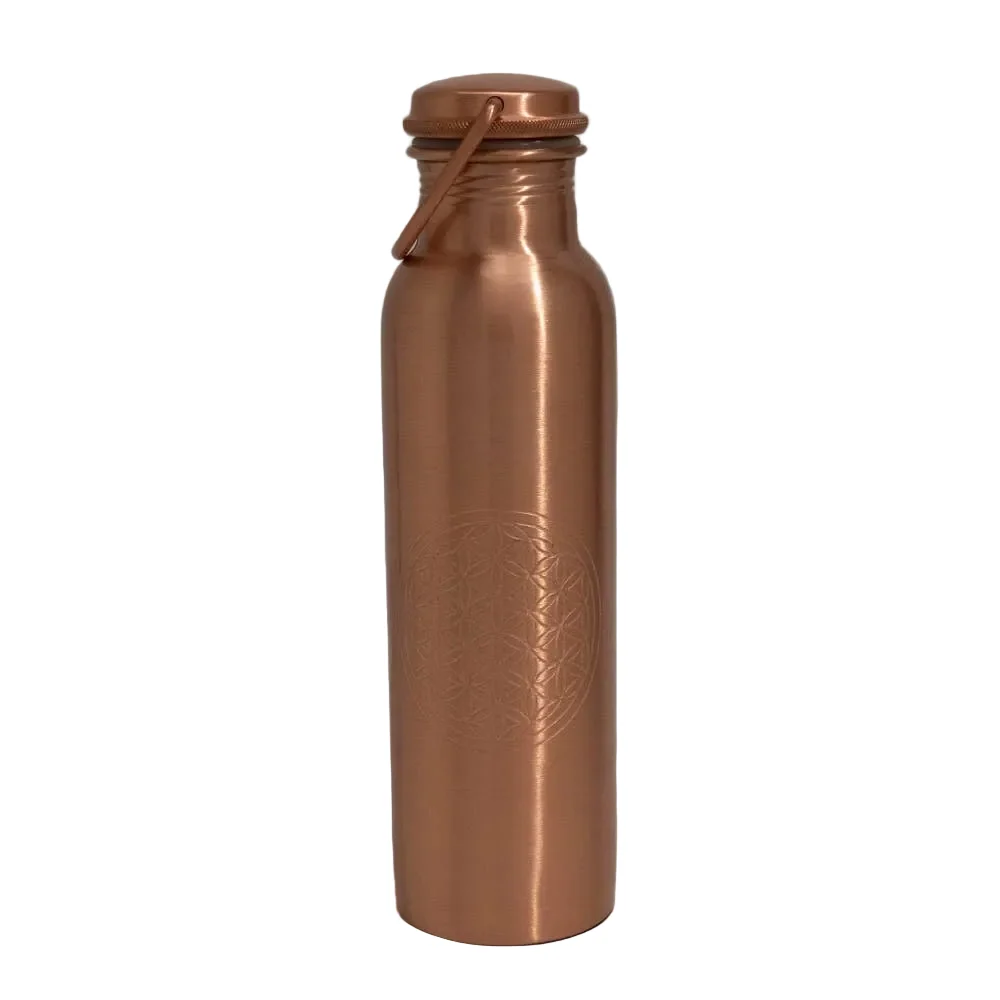 Ren kobber vandflaske flower life med håndtag ± 950 ml