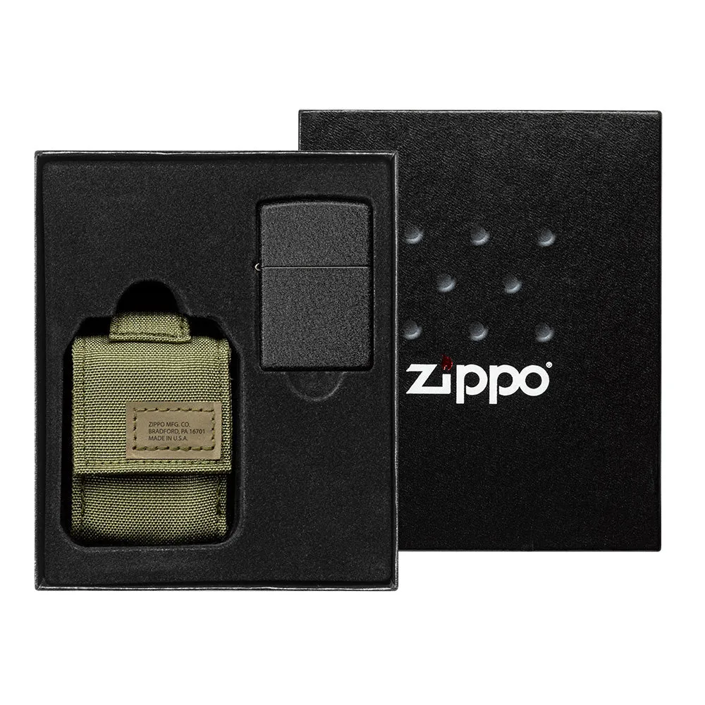 Zippo Molle Pouch OD Green + Black Crackle Lighter