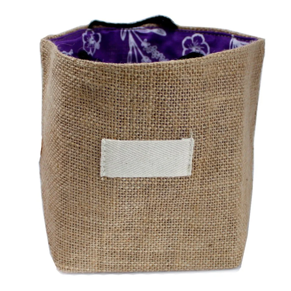Naturlig jutegavepose med lavendel bomuldslining