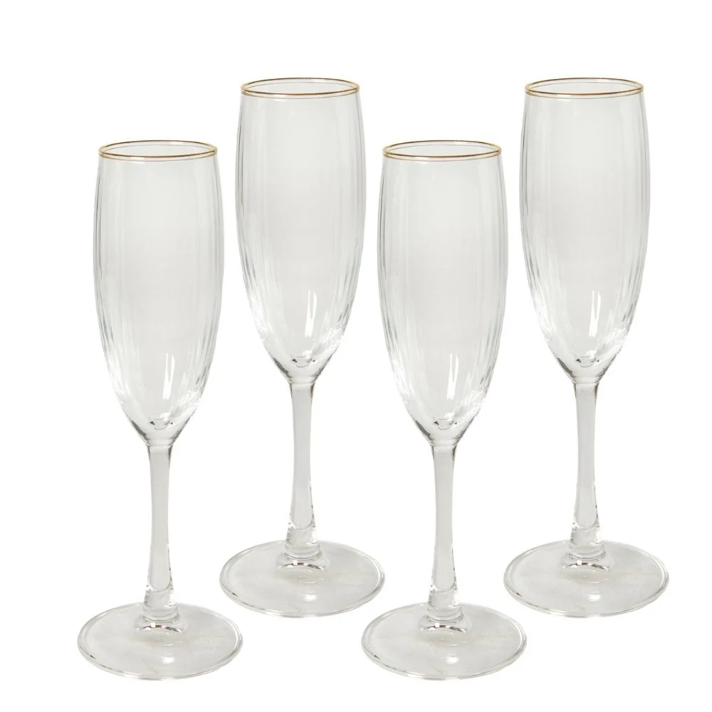 Champagneglas 19 cl. rillet med guldkant - 4 stk.