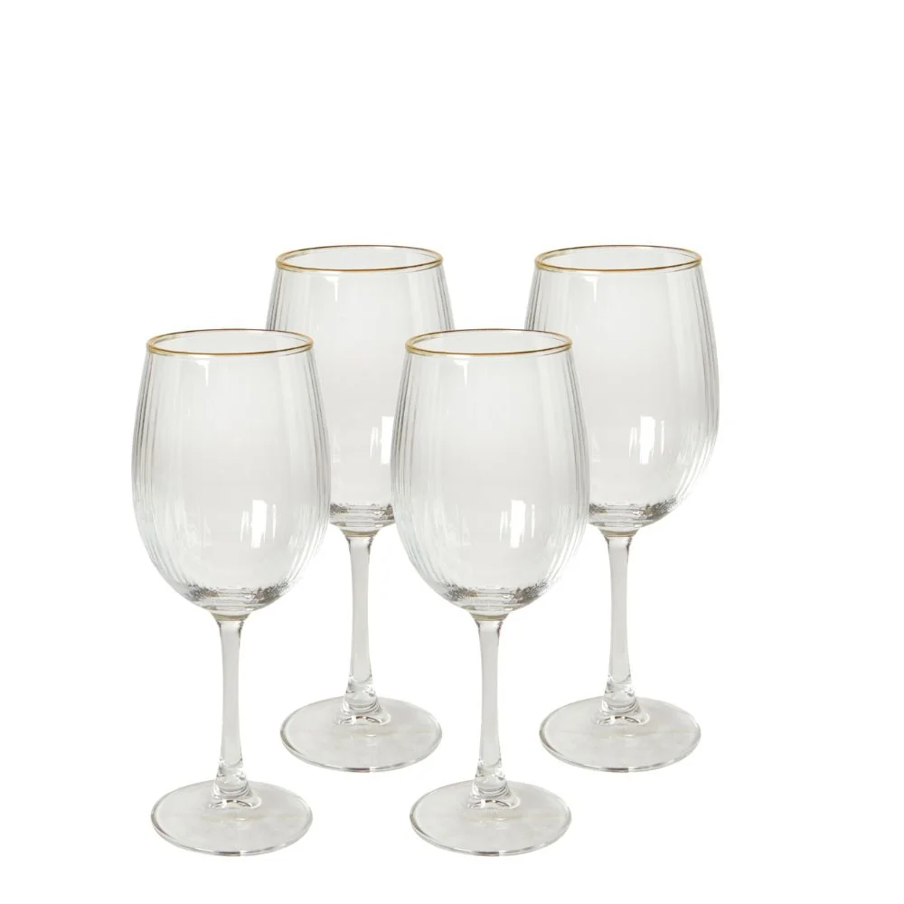 Hvidvinsglas 35 cl. rillet med guldkant - 4 stk.