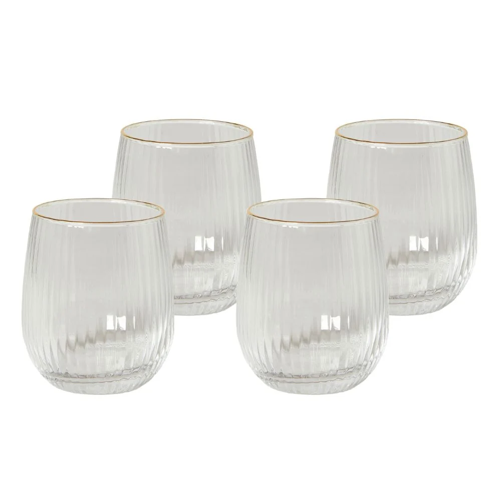Vandglas 35 cl. rillet med guldkant - 4 stk.