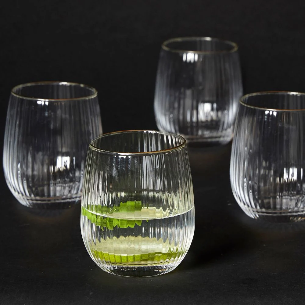 Vandglas 35 cl. rillet med guldkant - 4 stk.