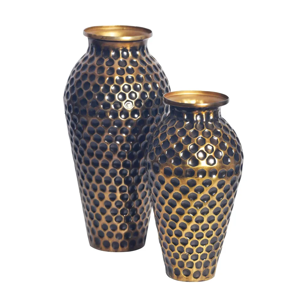 Dekorativ vase sæt med 2, aluminium guld amfora blomstervaser, moderne, runde dekorative vaser, 2-delt sæt til blomster, a...