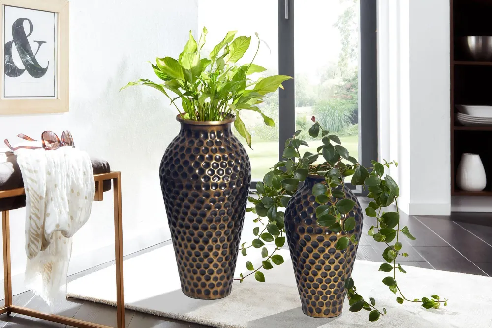 Dekorativ vase sæt med 2, aluminium guld amfora blomstervaser, moderne, runde dekorative vaser, 2-delt sæt til blomster, a...