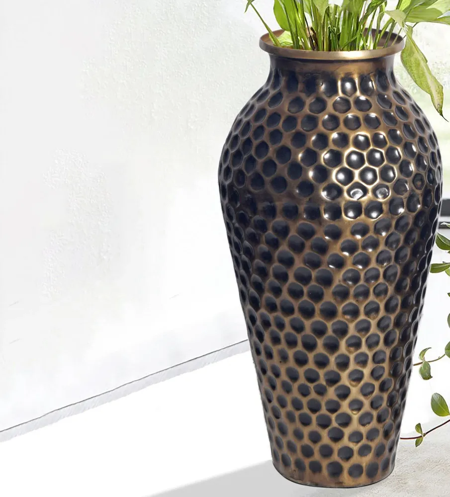 Dekorativ vase sæt med 2, aluminium guld amfora blomstervaser, moderne, runde dekorative vaser, 2-delt sæt til blomster, a...