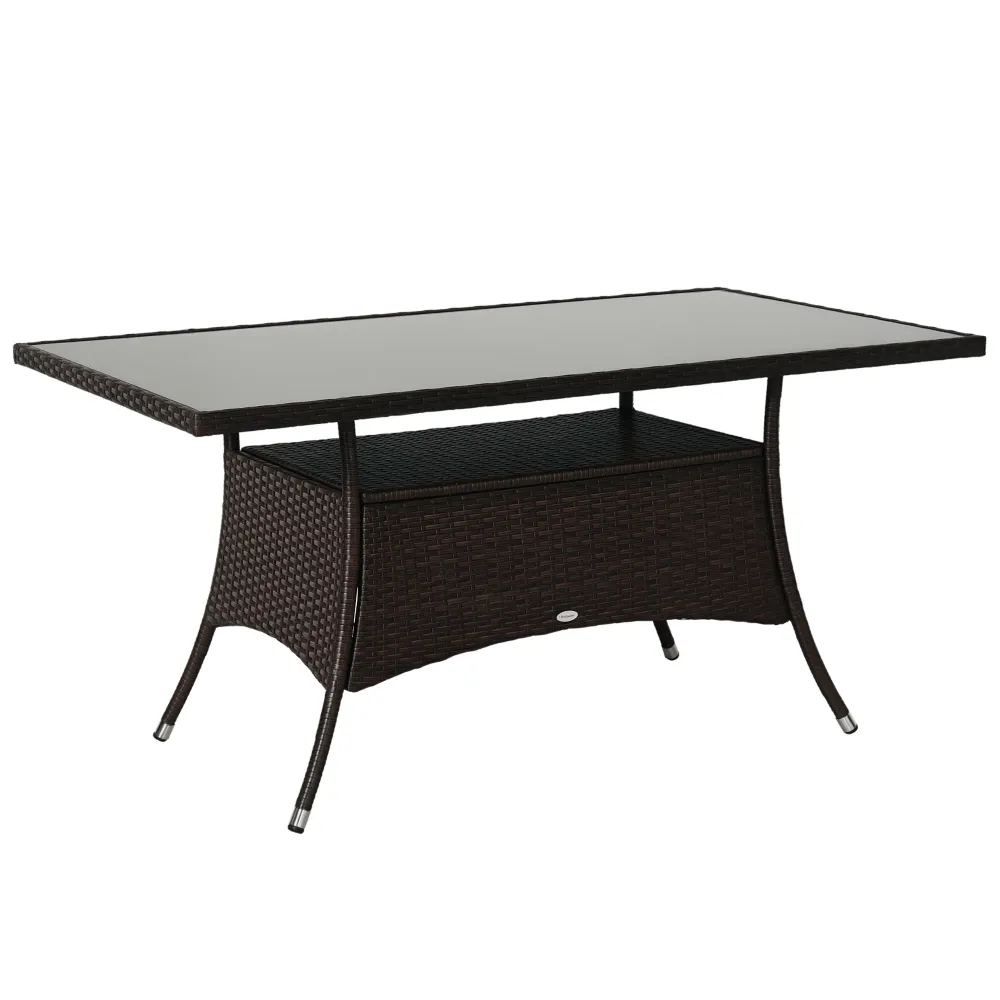Havebord glasbord spisebord havemøbelbord, polyrattan + sikkerhedsglas, brun + onyx, 150x85x74cm