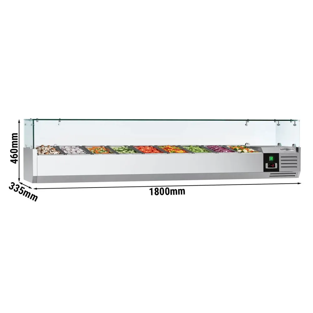 Kølevitrine - Køleopsats EXCLUSIVE 1,8 m x 0,34 m - til 8x 1/4 GN-beholder