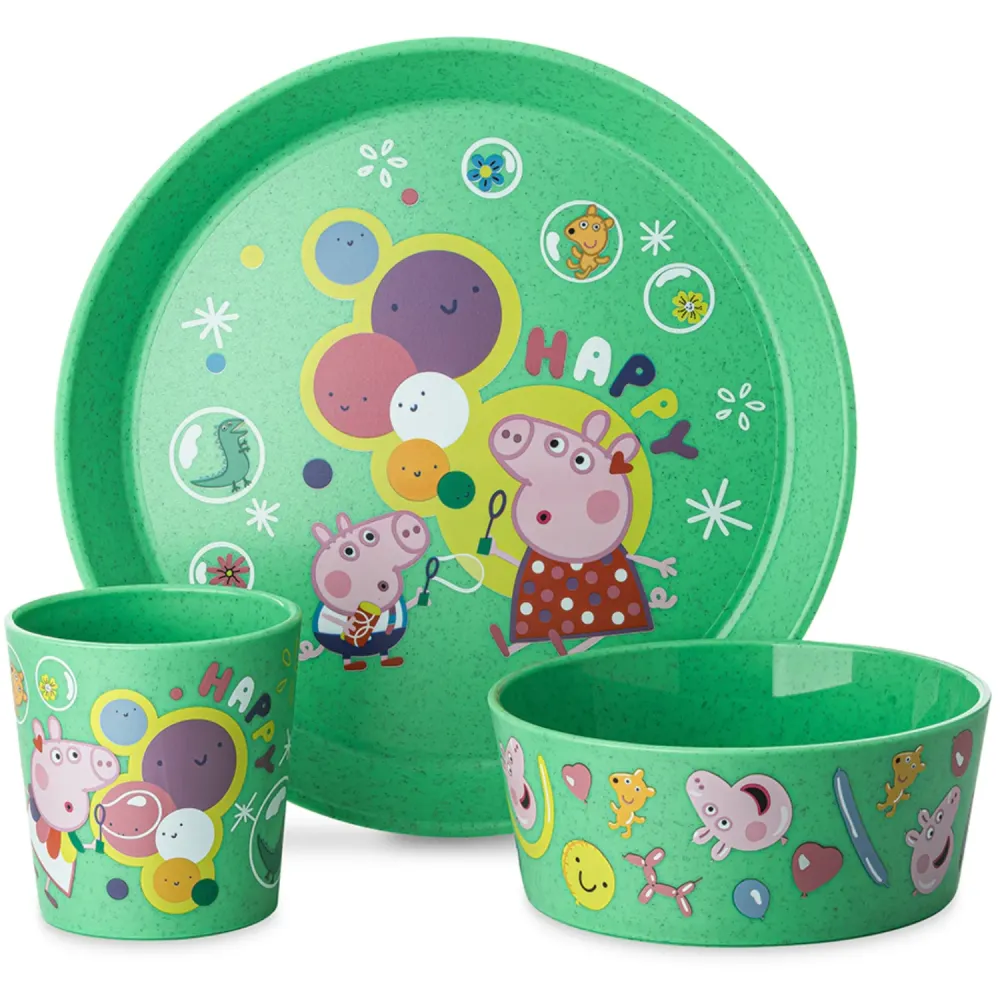 Koziol Eco-friendly Spring Green Small Tallerken + Skål + Kop Connect Peppa Pig Pop