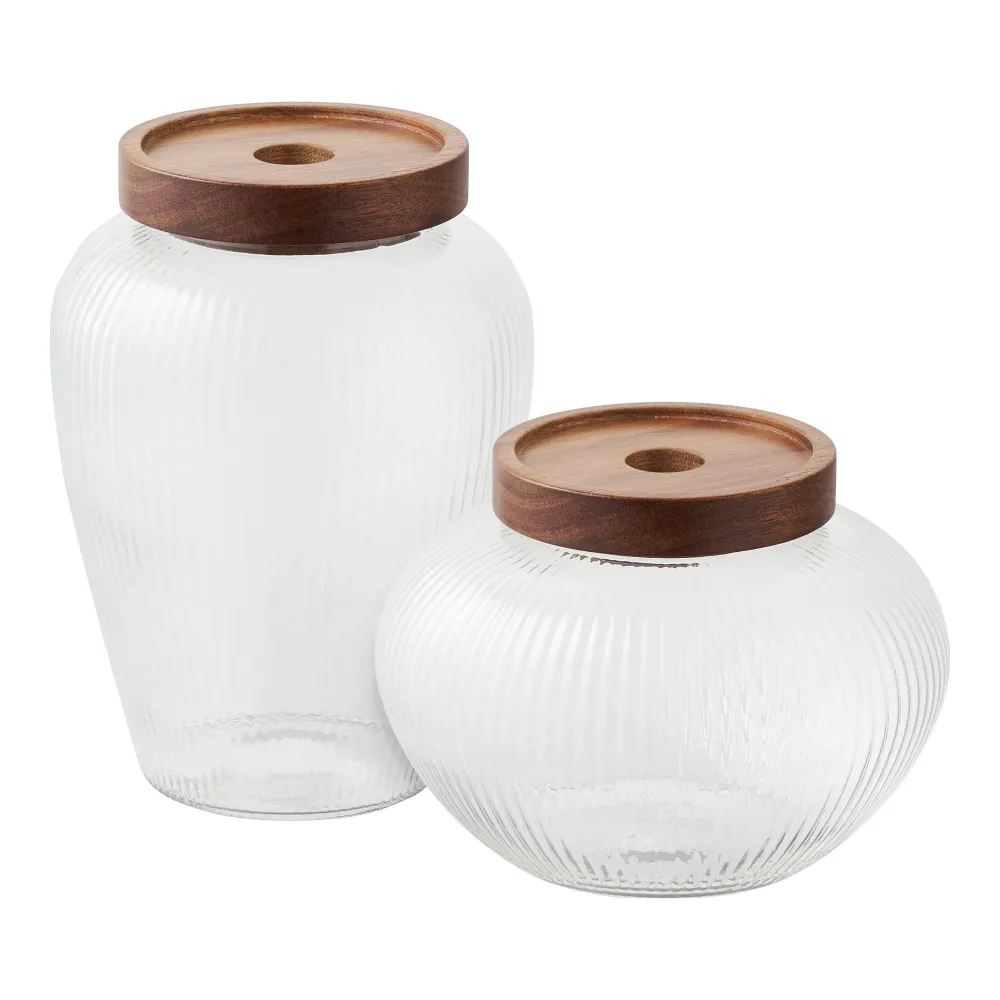 Maya Opbevaringsglas - Opbevaringsglas, Glas/Acacia Sæt Af 2