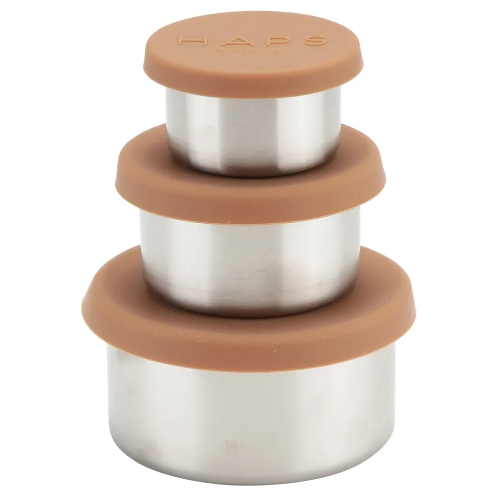 Sæt med tre beholdere i rustbestandig stål og med silikonelåg fra Haps Nordic, Terracotta