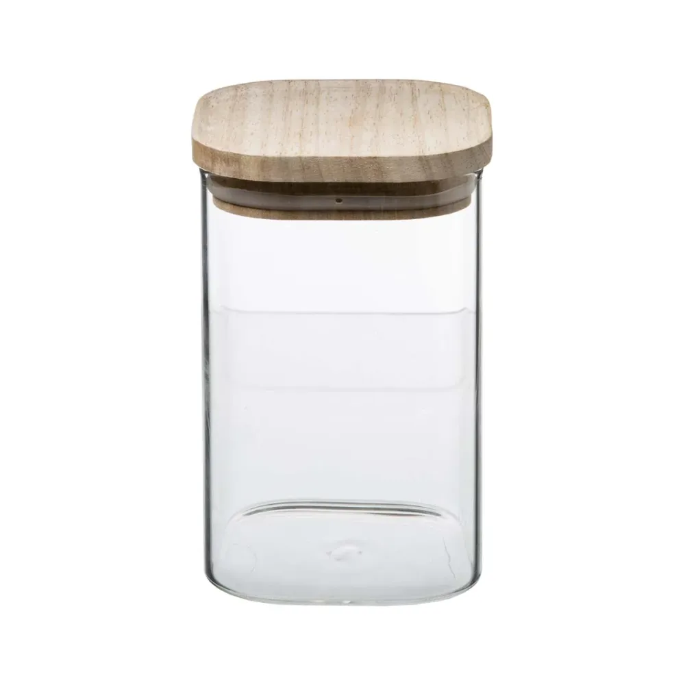 1L Opbevaringsglas med trælåg (firkantet)