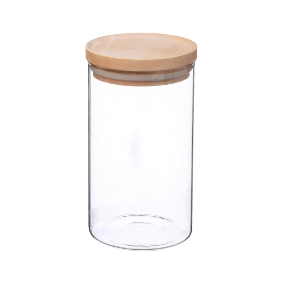 1L Opbevaringsglas med trælåg (rund)