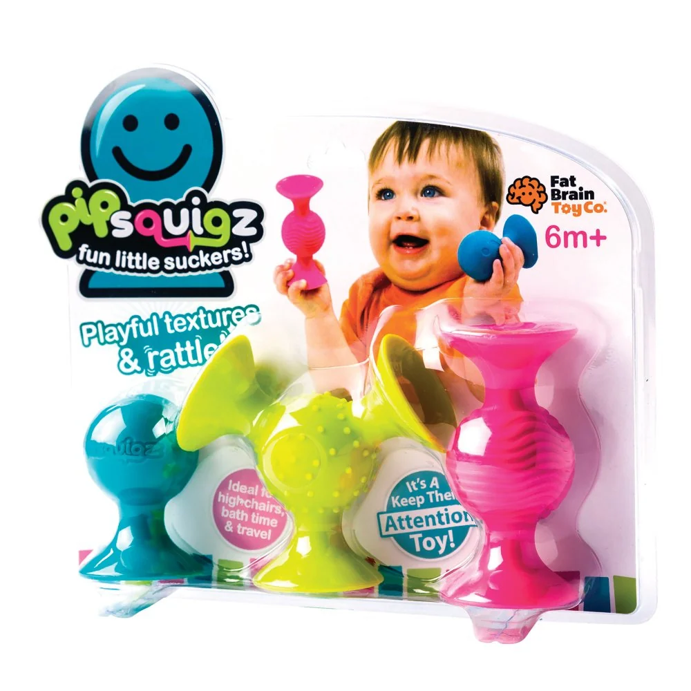 PipSquigz Sugekopsæt med 3 stk - Fat Brain babylegetøj - Fra 6 mdr.
