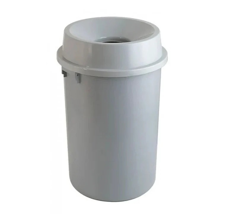 Rund plast beholder 60 Liter inkl. tragtlåg - Grå