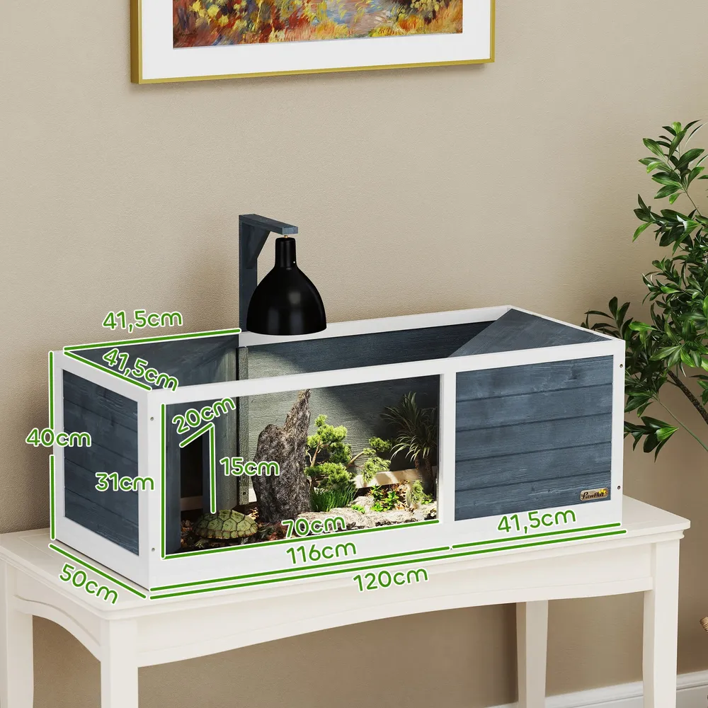 Skildpaddehus med letåbnende top, lysarmatur, transparent front, 120 x 50 x 40 cm, grå