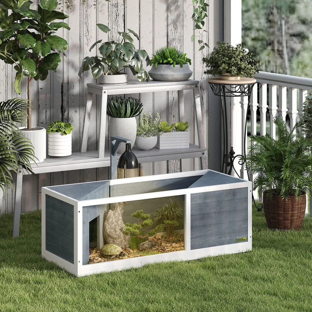 Skildpaddehus med letåbnende top, lysarmatur, transparent front, 120 x 50 x 40 cm, grå