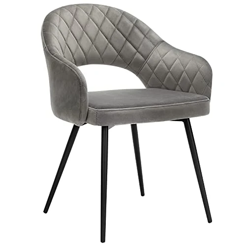 Spisebordsstol, Polstret Velourstol med Armlæn, Metalben, Polished Design, Grå