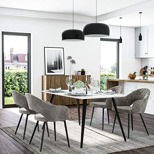 Spisebordsstol, Polstret Velourstol med Armlæn, Metalben, Polished Design, Grå
