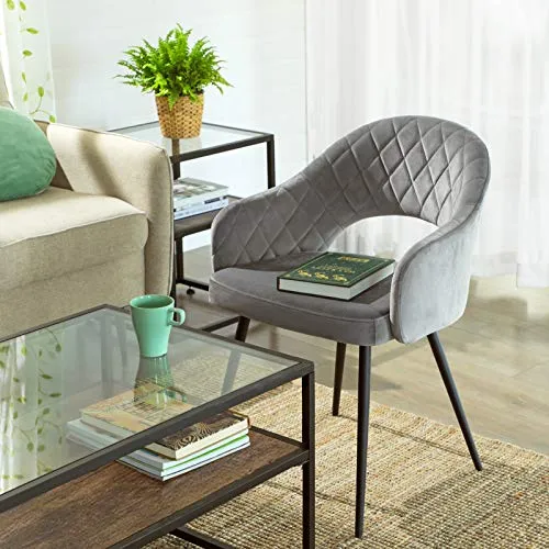 Spisebordsstol, Polstret Velourstol med Armlæn, Metalben, Polished Design, Grå