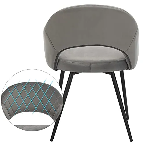 Spisebordsstol, Polstret Velourstol med Armlæn, Metalben, Polished Design, Grå