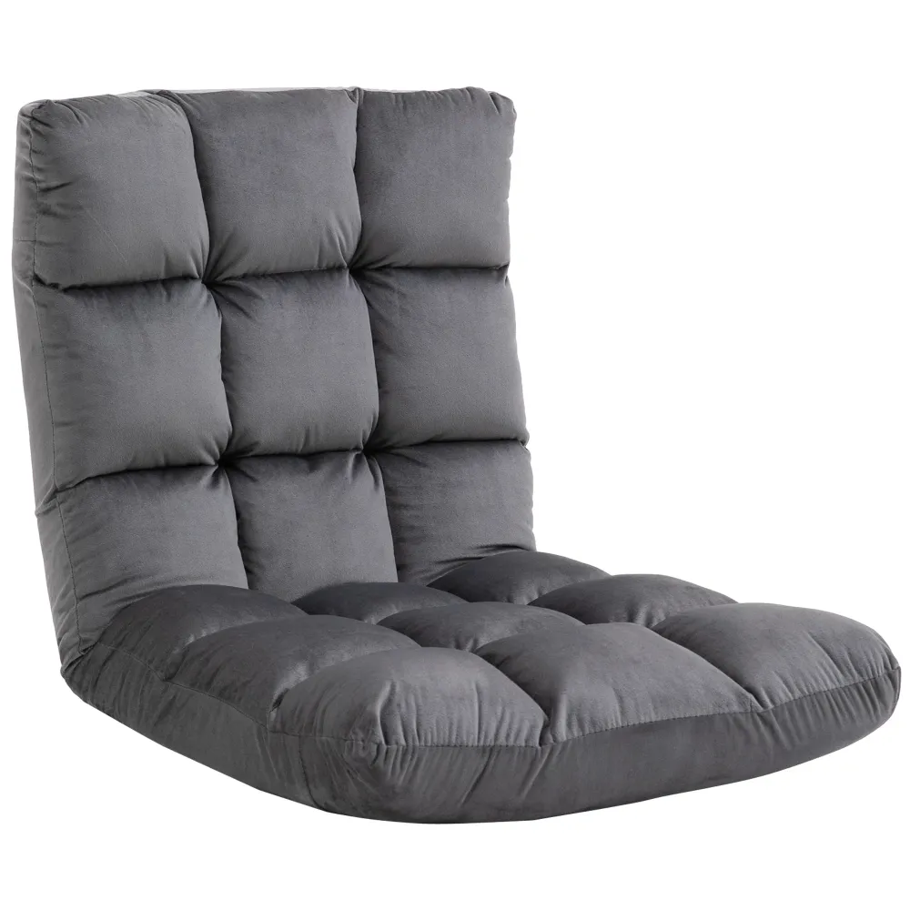 Lænestol gæstemadras gulvstol, tunable ryglæn, velourlook, 55 cm x 71 cm x 53,5 cm, grå