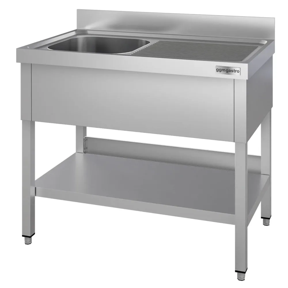 Stålbord med vask til gryder ECO - 1,2m - 1 vask til venstre L 50 x B 50 x D 30 cm