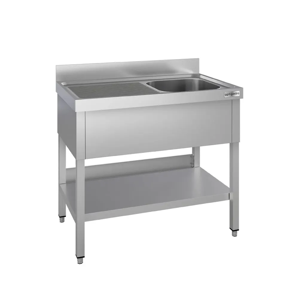 Stålbord med vask til gryder ECO - 1,2m - 1 vask til højre L 50 x B 40 x D 25 cm