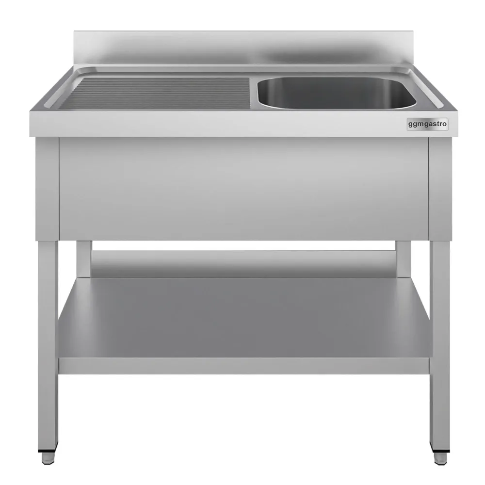 Stålbord med vask til gryder ECO - 1,2m - 1 vask til højre L 50 x B 40 x D 25 cm