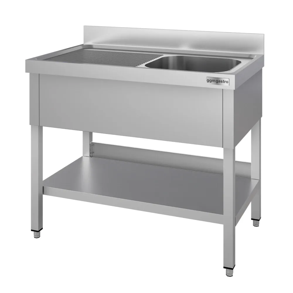 Stålbord med vask til gryder ECO - 1,2m - 1 vask til højre L 50 x B 40 x D 25 cm