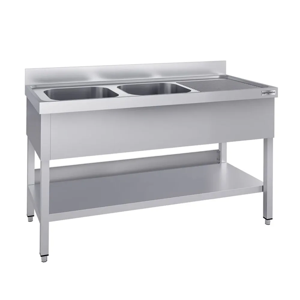 Stålbord med vask til gryder ECO - 1,4m - 2 vaske til venstre L 40 x B 40 x D 25 cm