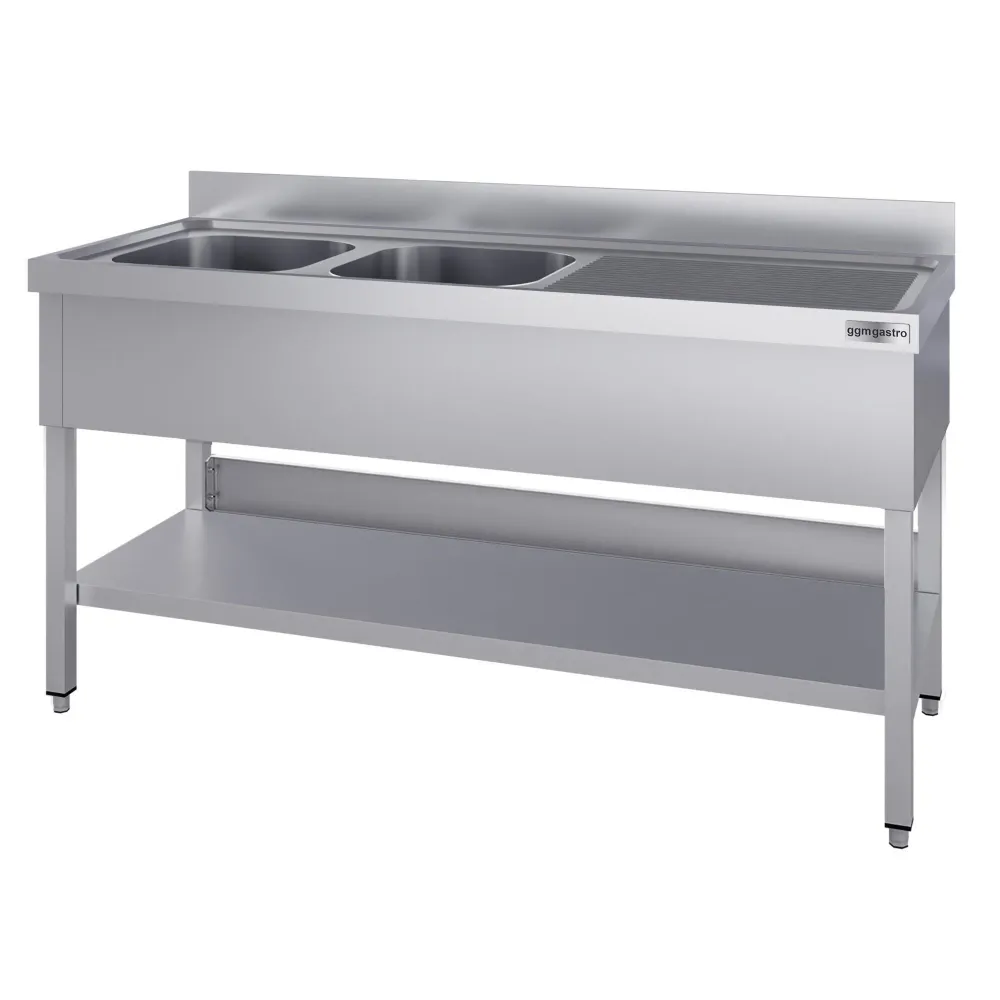 Stålbord med vask til gryder ECO - 1,4m - 2 vaske til venstre L 40 x B 40 x D 25 cm