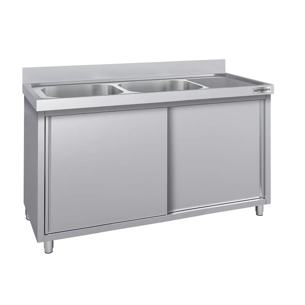 Stålskab med Vask til Gryder ECO - 1,4m - 2 vaske til venstre - L 40 x B 50 x D 25 cm