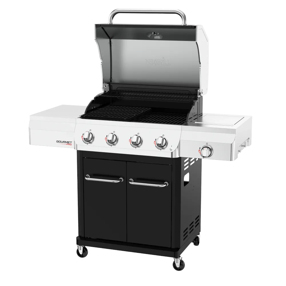 Gourmet Pro 4 Brænder gasgrill med sideBrænder i sort