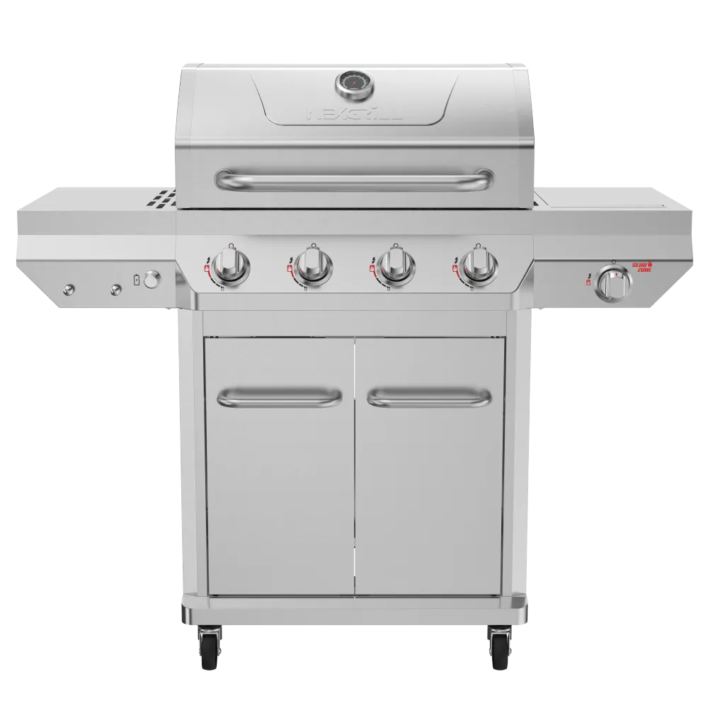 Nexgrill Deluxe 4 brænder gasgrill i rustfrit stål med sidebrænder