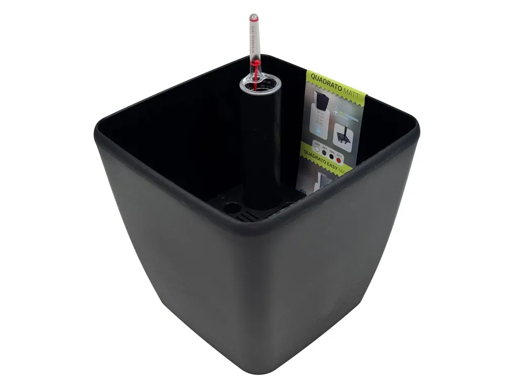 Quadrato Matt - 18 cm sort - plantekrukke med selvvanding