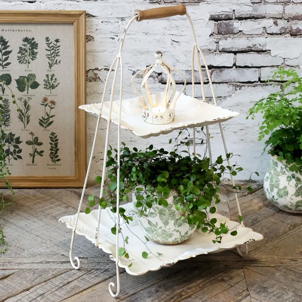 Chic Antique - Etagere m/ Håndtag - Creme, H54/L31/B31 cm