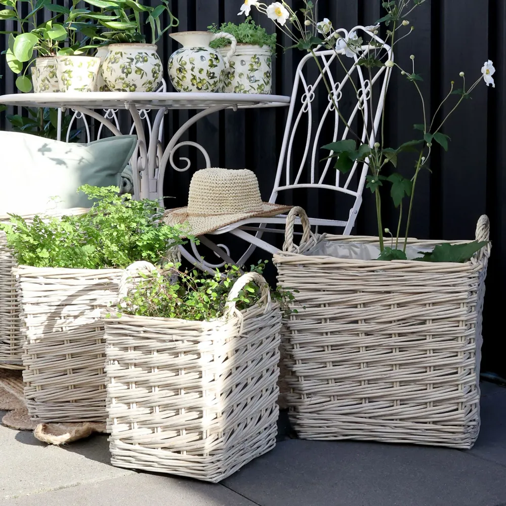 Chic Antique - Fransk Kurv m. Plastforing Sæt af 3, H33/Ø42 cm Natur