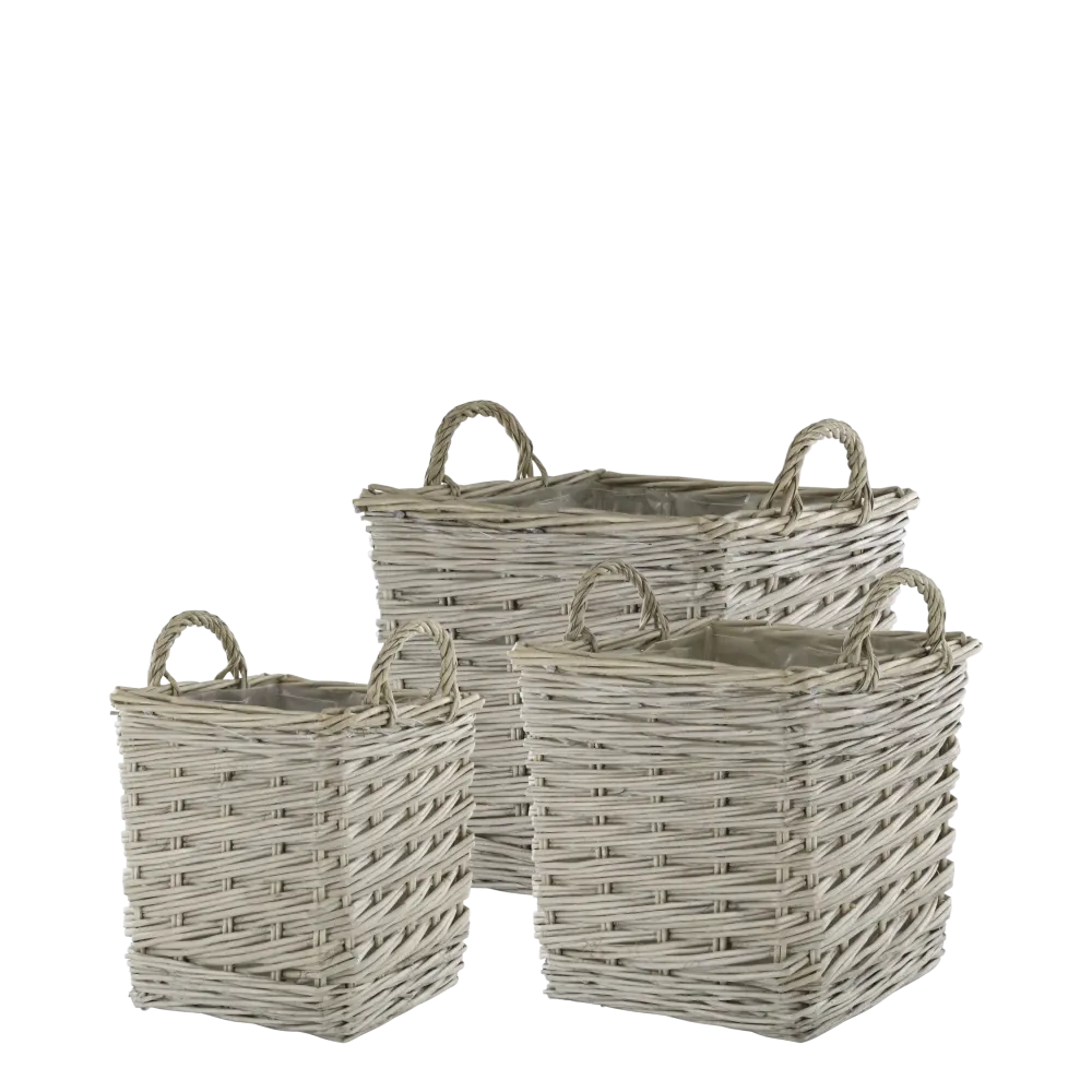 Chic Antique - Fransk Kurv m. Plastforing Sæt af 3, H33/Ø42 cm Natur