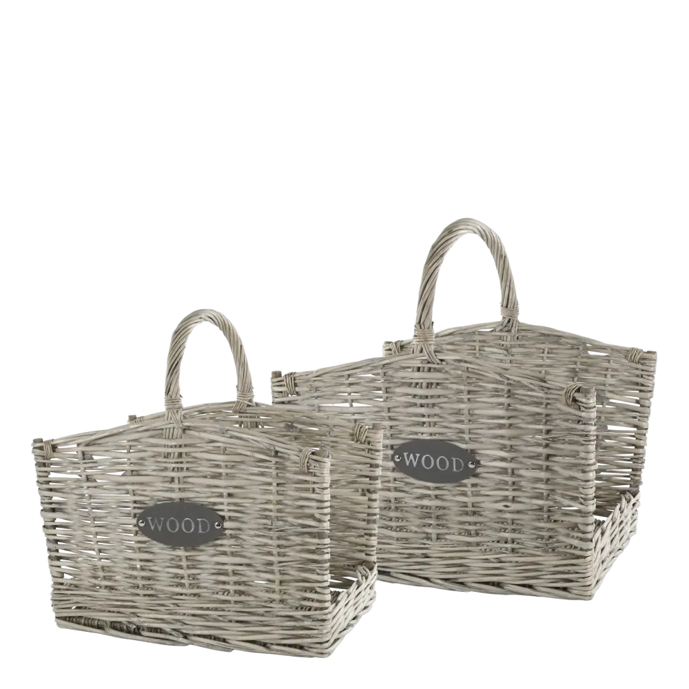 Chic Antique - Kurv til Brænde med Håndtag i Naturflet