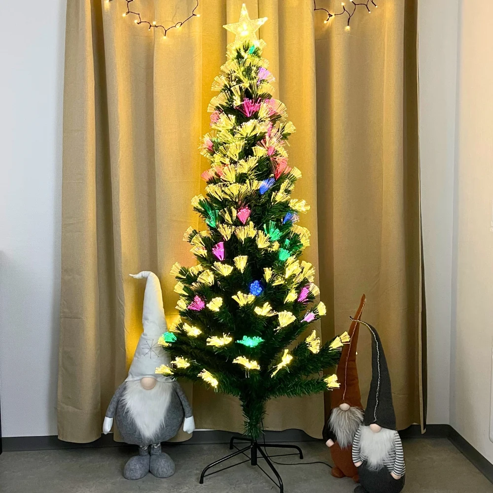 Fiber juletræ - H180 cm 224 LED multifarvet IP44 grøn