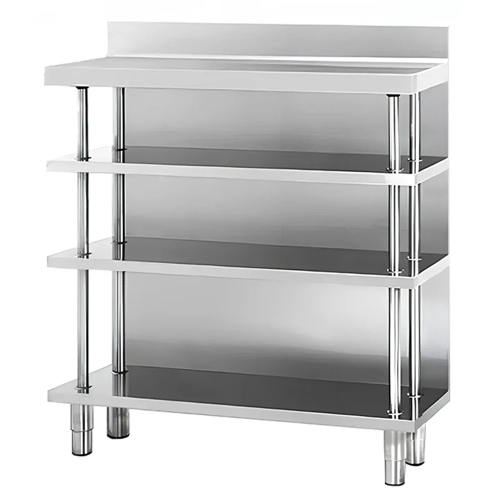 Bar Rustfrit Stålbordbord 1,0m x 0,6m, med 4 hylder