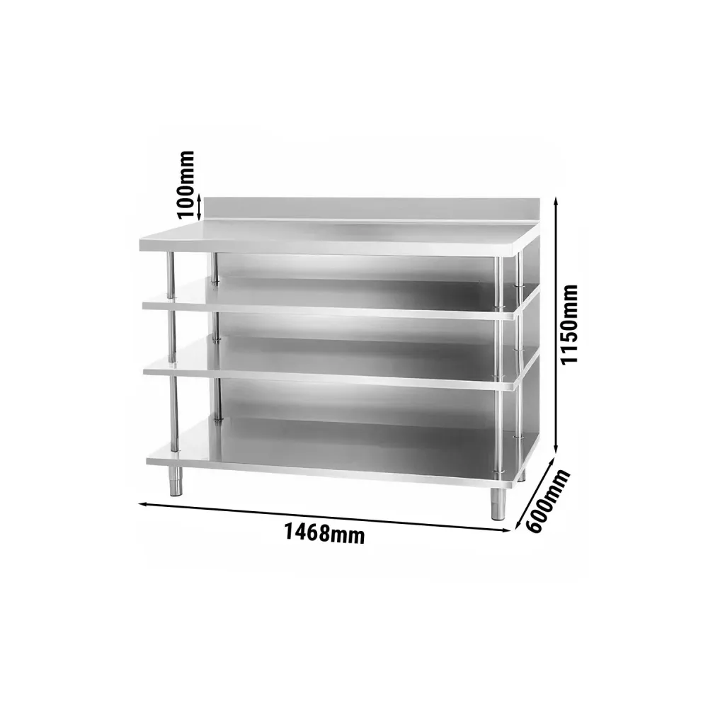 Bar Rustfrit Stålbordbord 1,5m x 0,6m, med 4 hylder